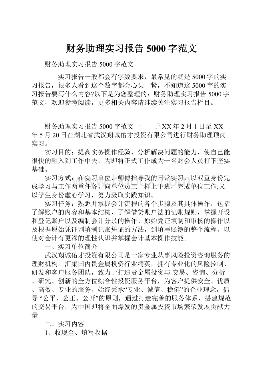 财务助理实习报告5000字范文.docx