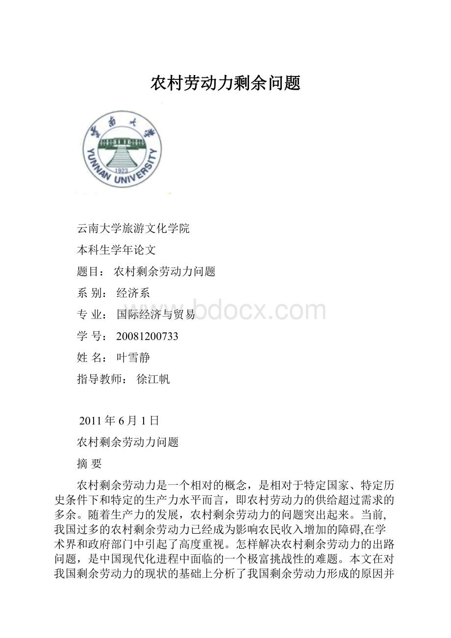 农村劳动力剩余问题.docx_第1页