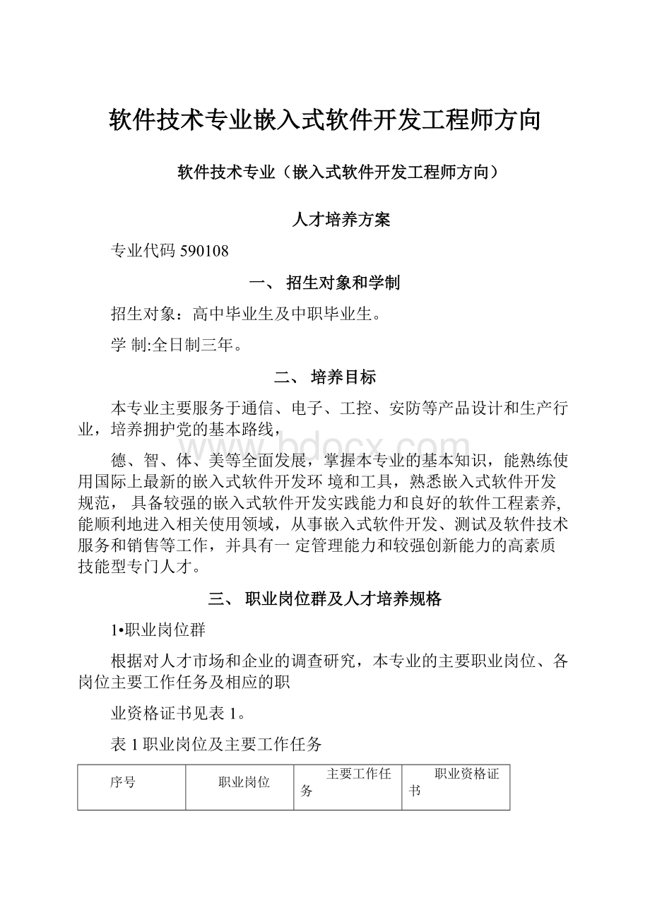 软件技术专业嵌入式软件开发工程师方向.docx