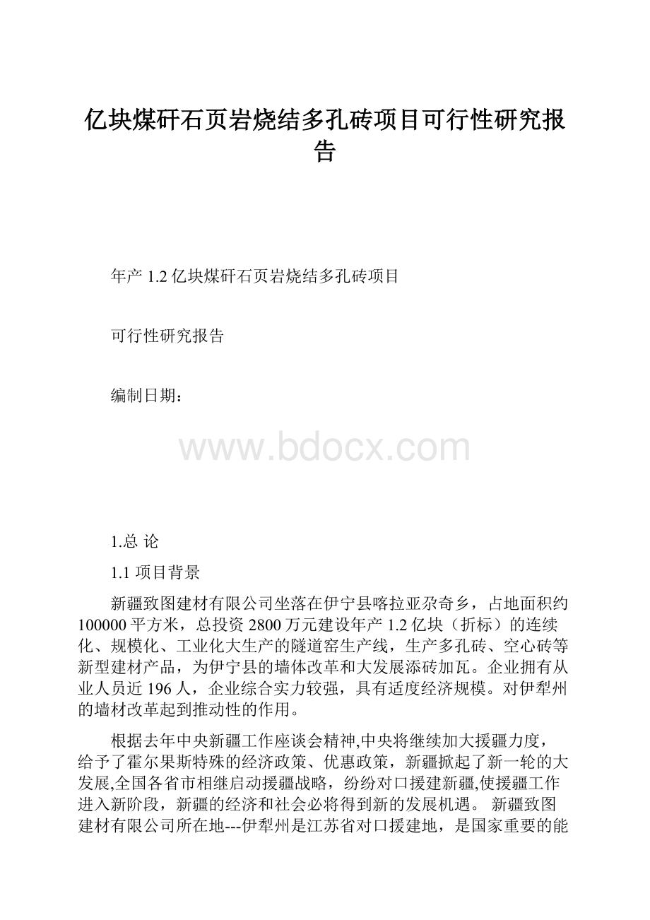 亿块煤矸石页岩烧结多孔砖项目可行性研究报告.docx_第1页