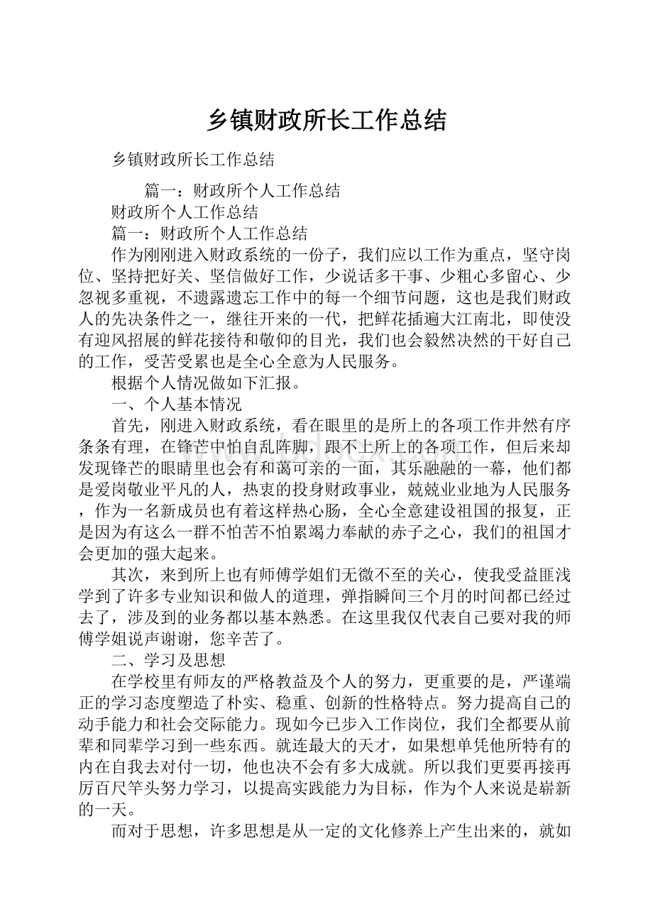 乡镇财政所长工作总结.docx_第1页