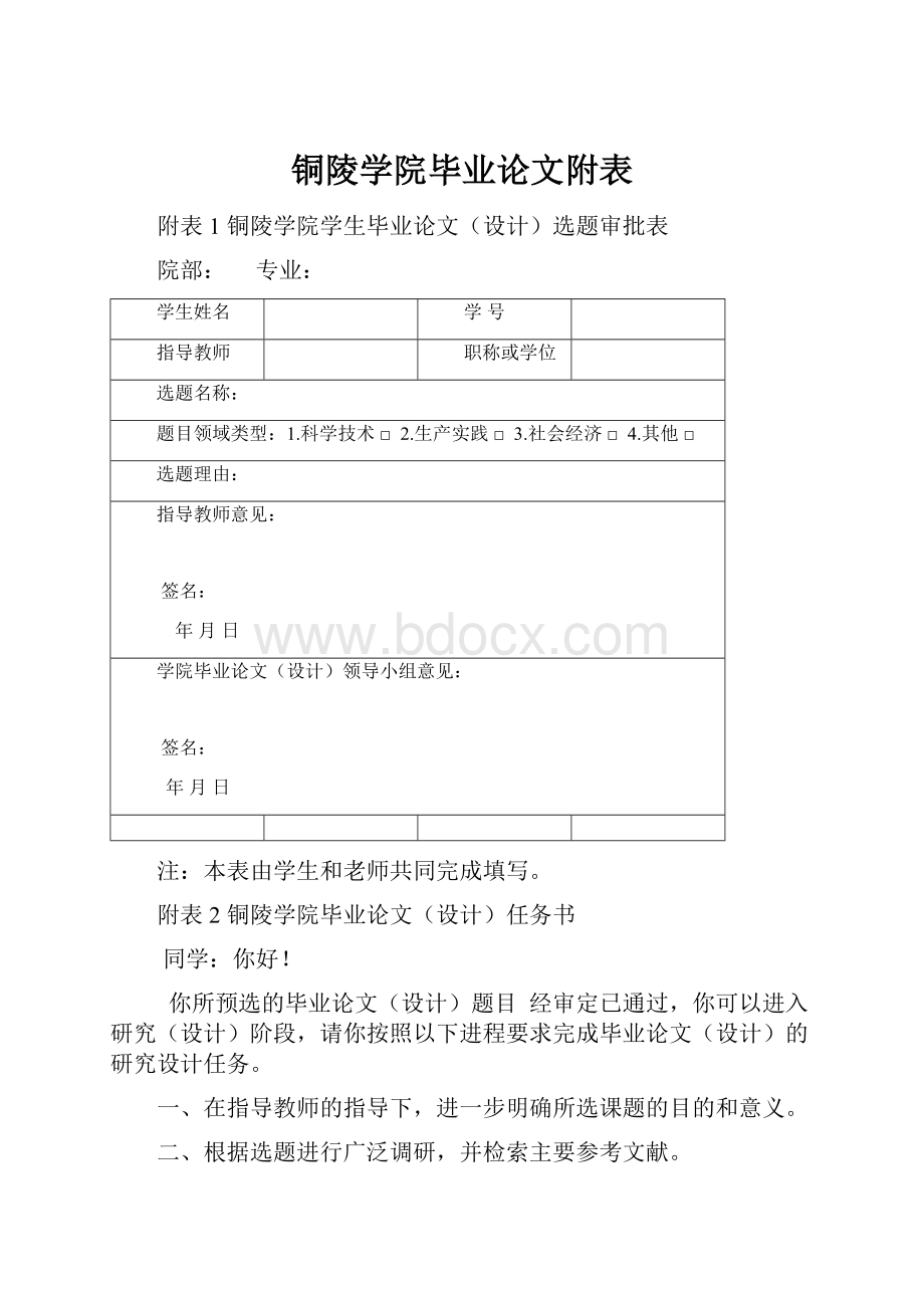 铜陵学院毕业论文附表.docx