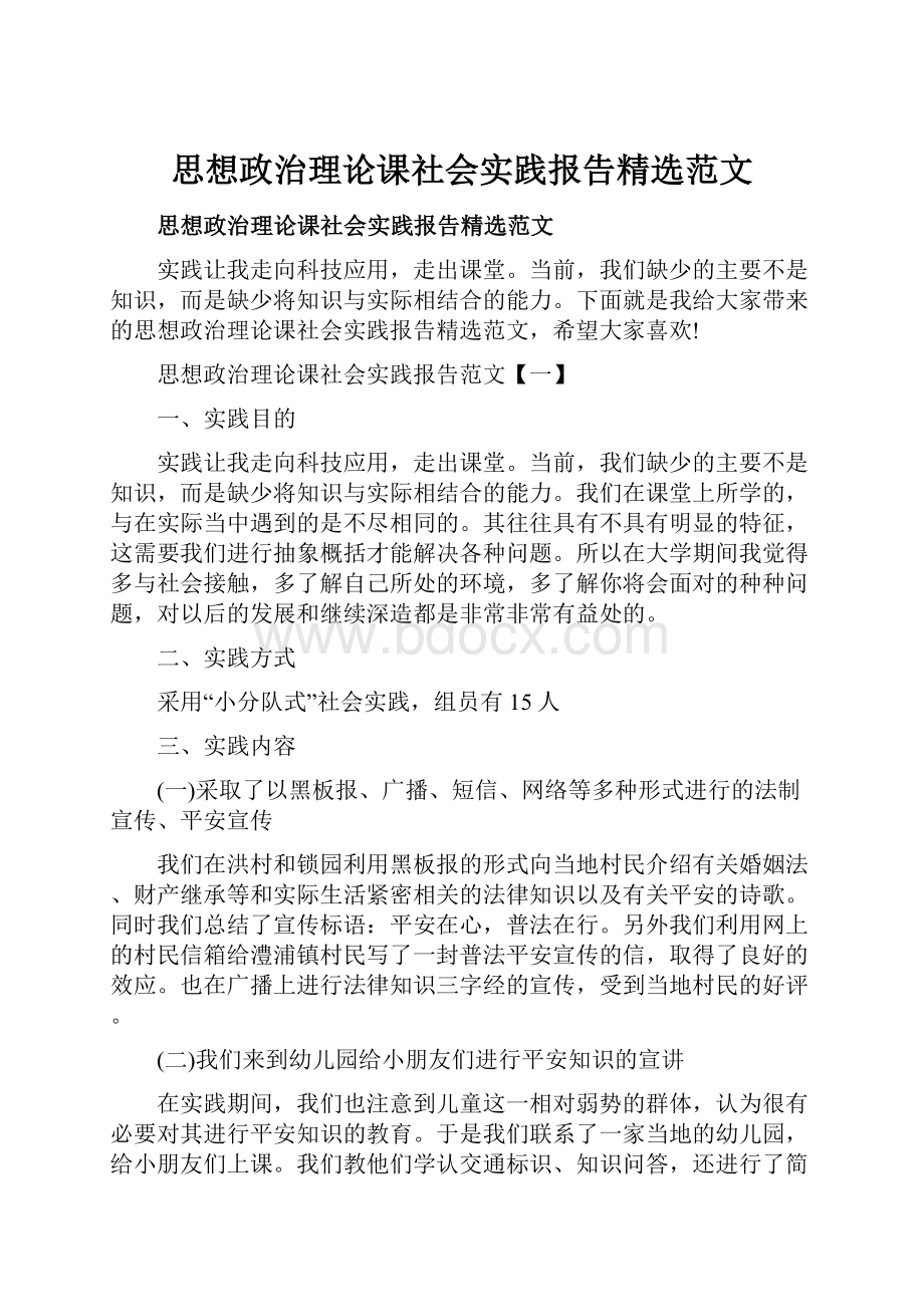 思想政治理论课社会实践报告精选范文.docx