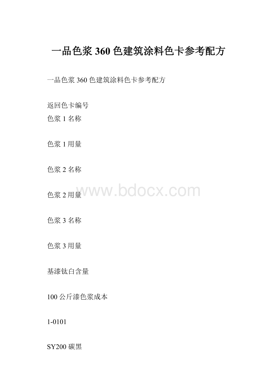 一品色浆360色建筑涂料色卡参考配方.docx_第1页