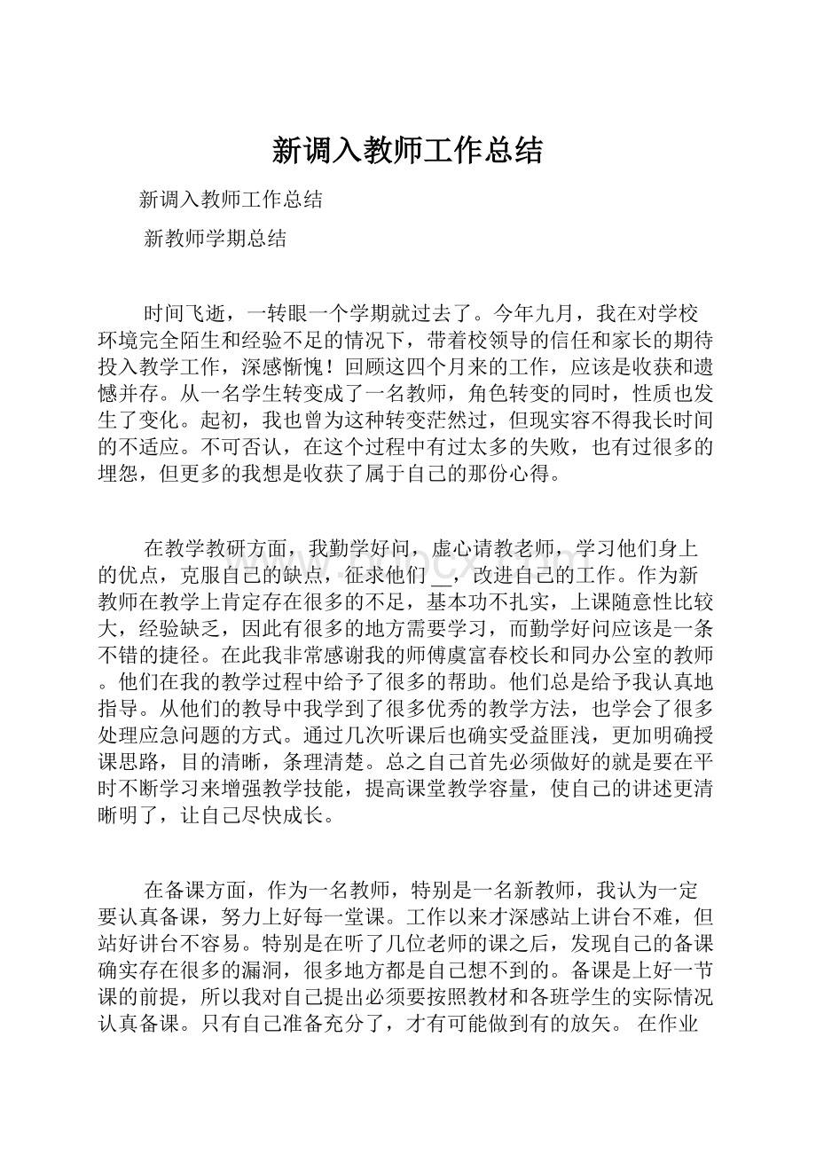 新调入教师工作总结.docx_第1页