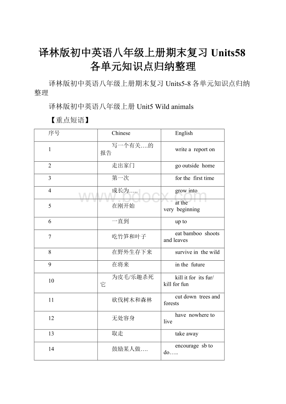 译林版初中英语八年级上册期末复习Units58各单元知识点归纳整理.docx