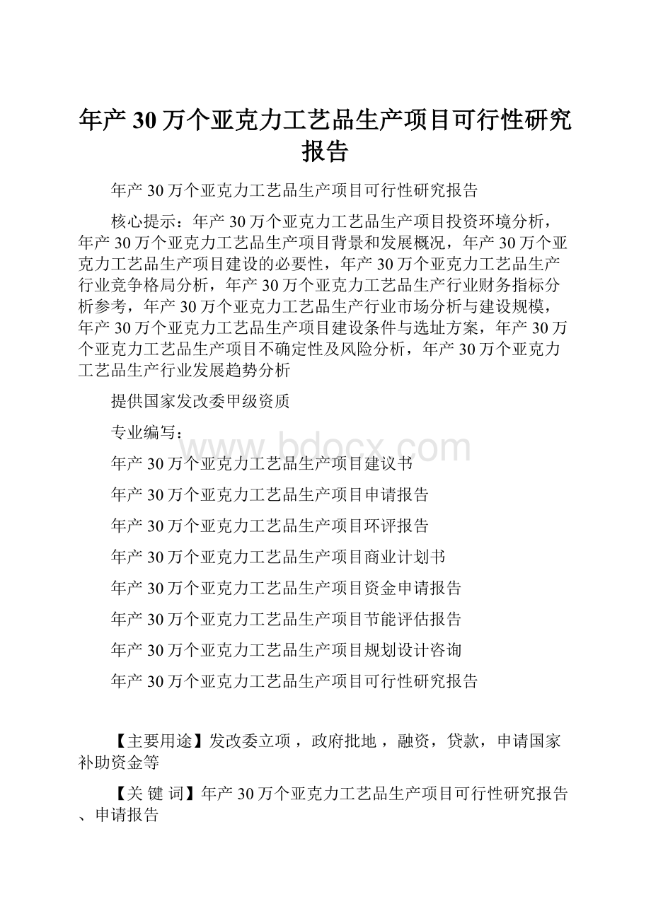 年产30万个亚克力工艺品生产项目可行性研究报告.docx