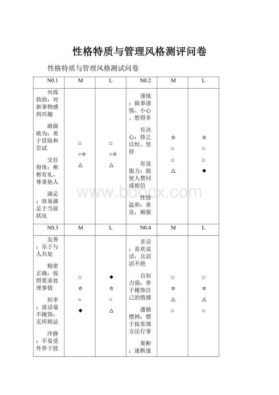 性格特质与管理风格测评问卷.docx_第1页