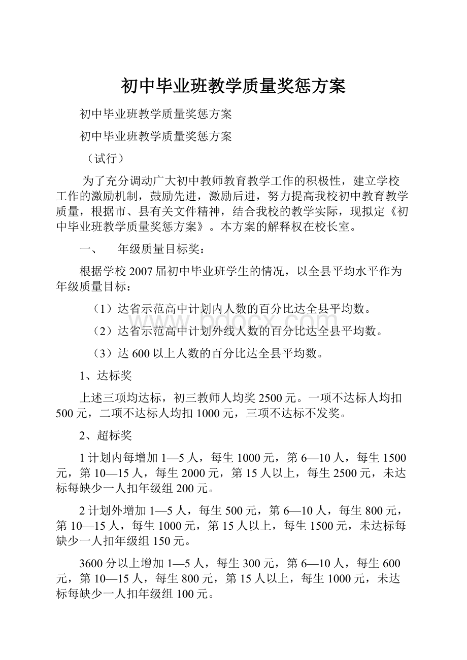 初中毕业班教学质量奖惩方案.docx