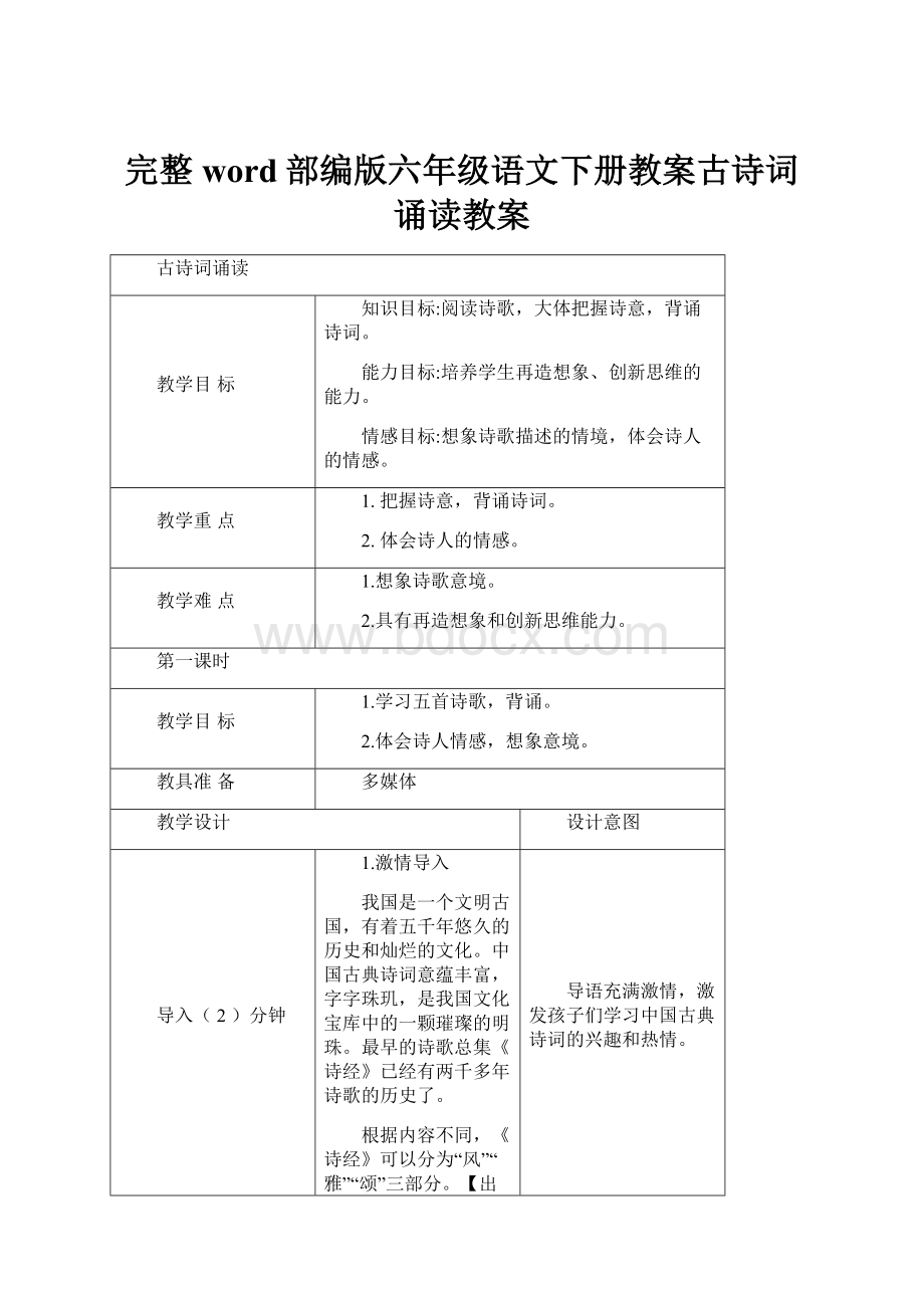 完整word部编版六年级语文下册教案古诗词诵读教案.docx