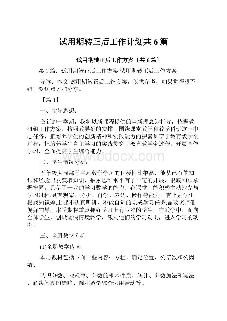 试用期转正后工作计划共6篇.docx