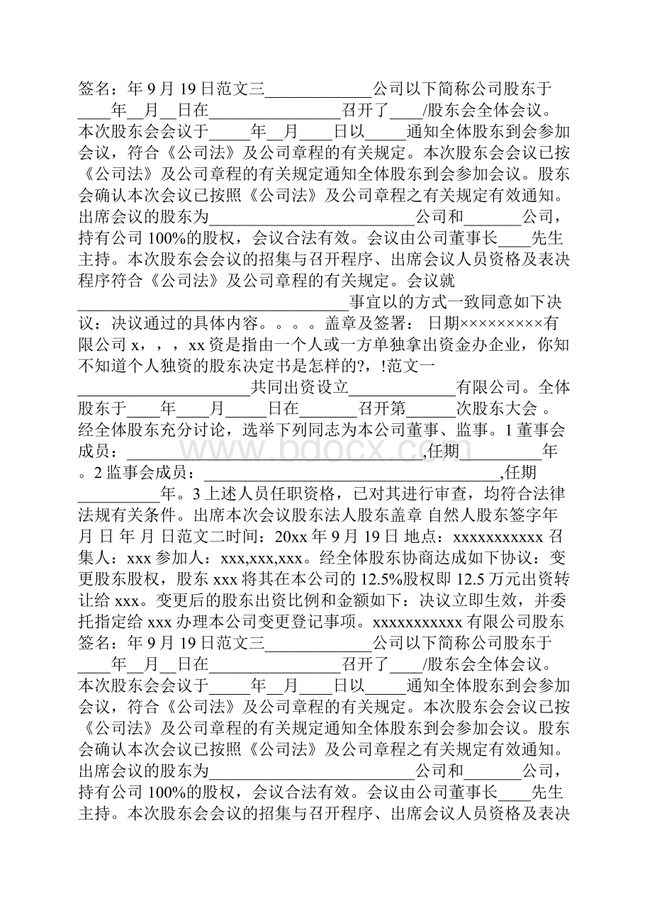 个人独资股东决定书doc.docx_第3页