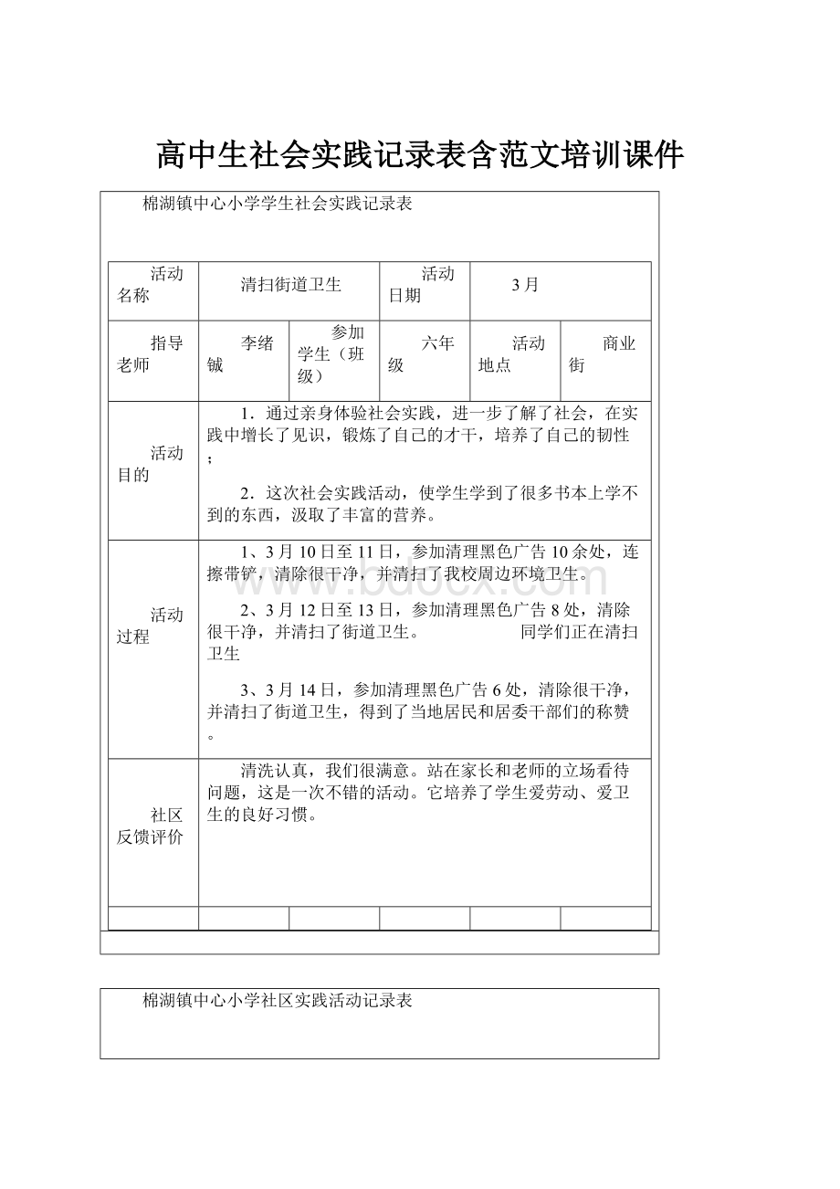 高中生社会实践记录表含范文培训课件.docx