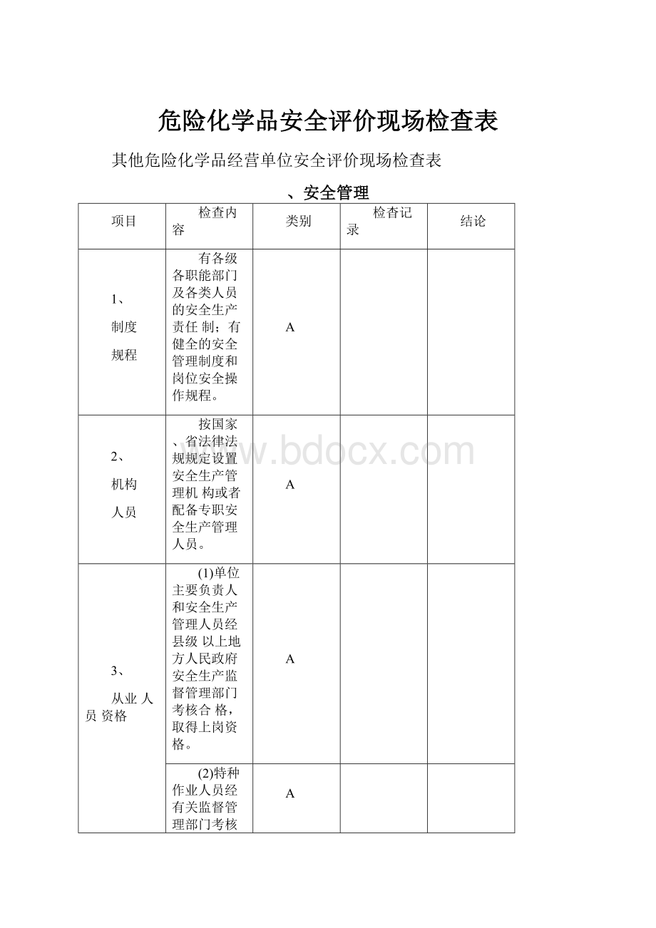 危险化学品安全评价现场检查表.docx