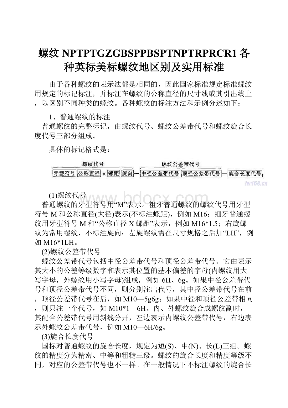 螺纹NPTPTGZGBSPPBSPTNPTRPRCR1各种英标美标螺纹地区别及实用标准.docx