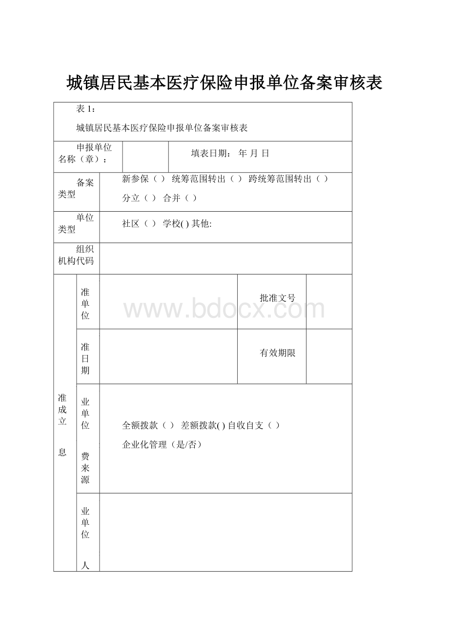 城镇居民基本医疗保险申报单位备案审核表.docx_第1页