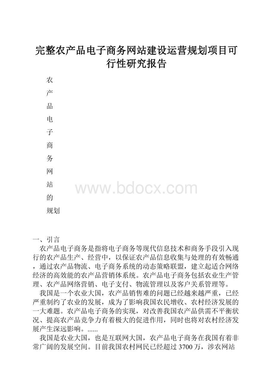 完整农产品电子商务网站建设运营规划项目可行性研究报告.docx