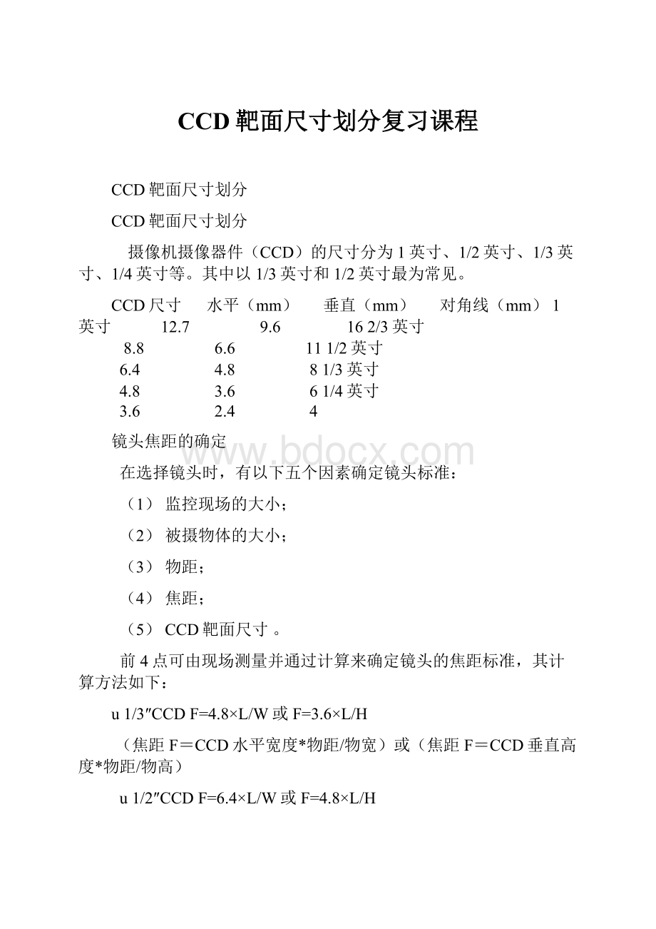 CCD靶面尺寸划分复习课程.docx_第1页