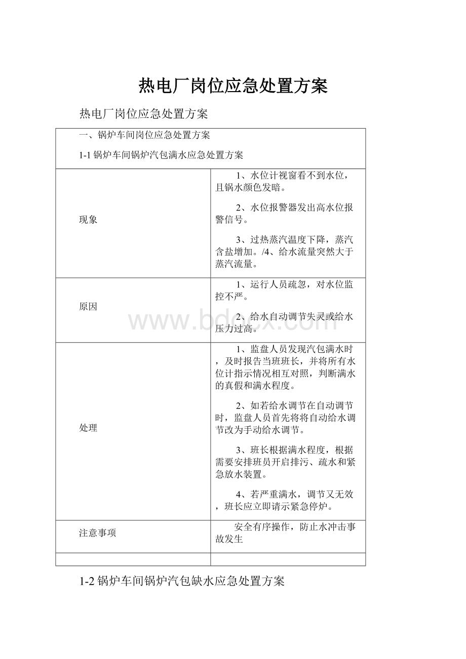 热电厂岗位应急处置方案.docx