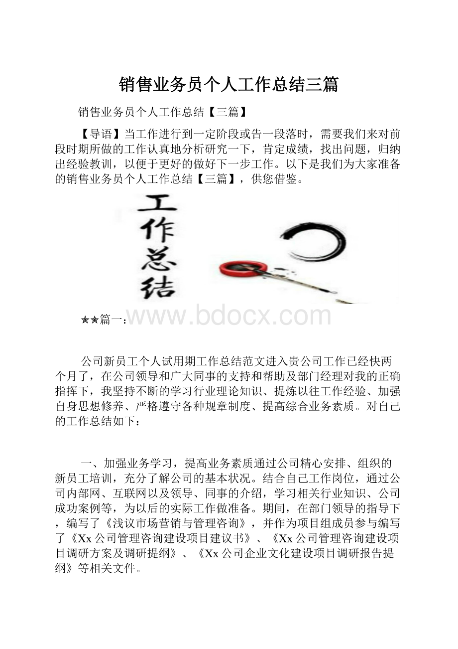 销售业务员个人工作总结三篇.docx_第1页