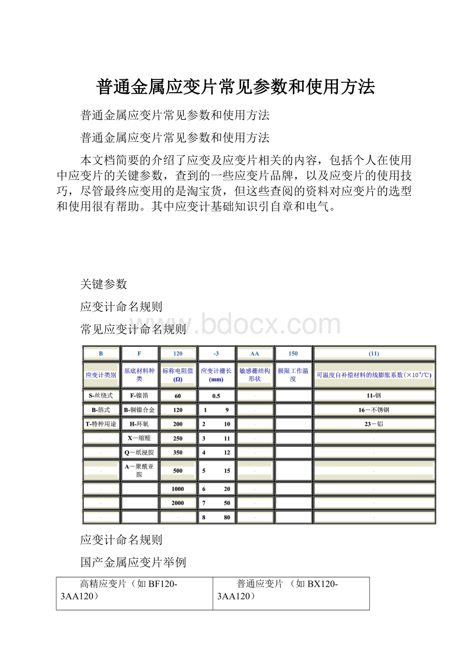 普通金属应变片常见参数和使用方法.docx