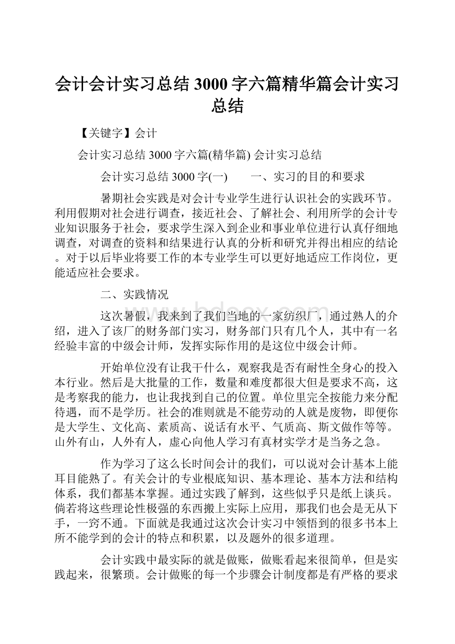 会计会计实习总结3000字六篇精华篇会计实习总结.docx