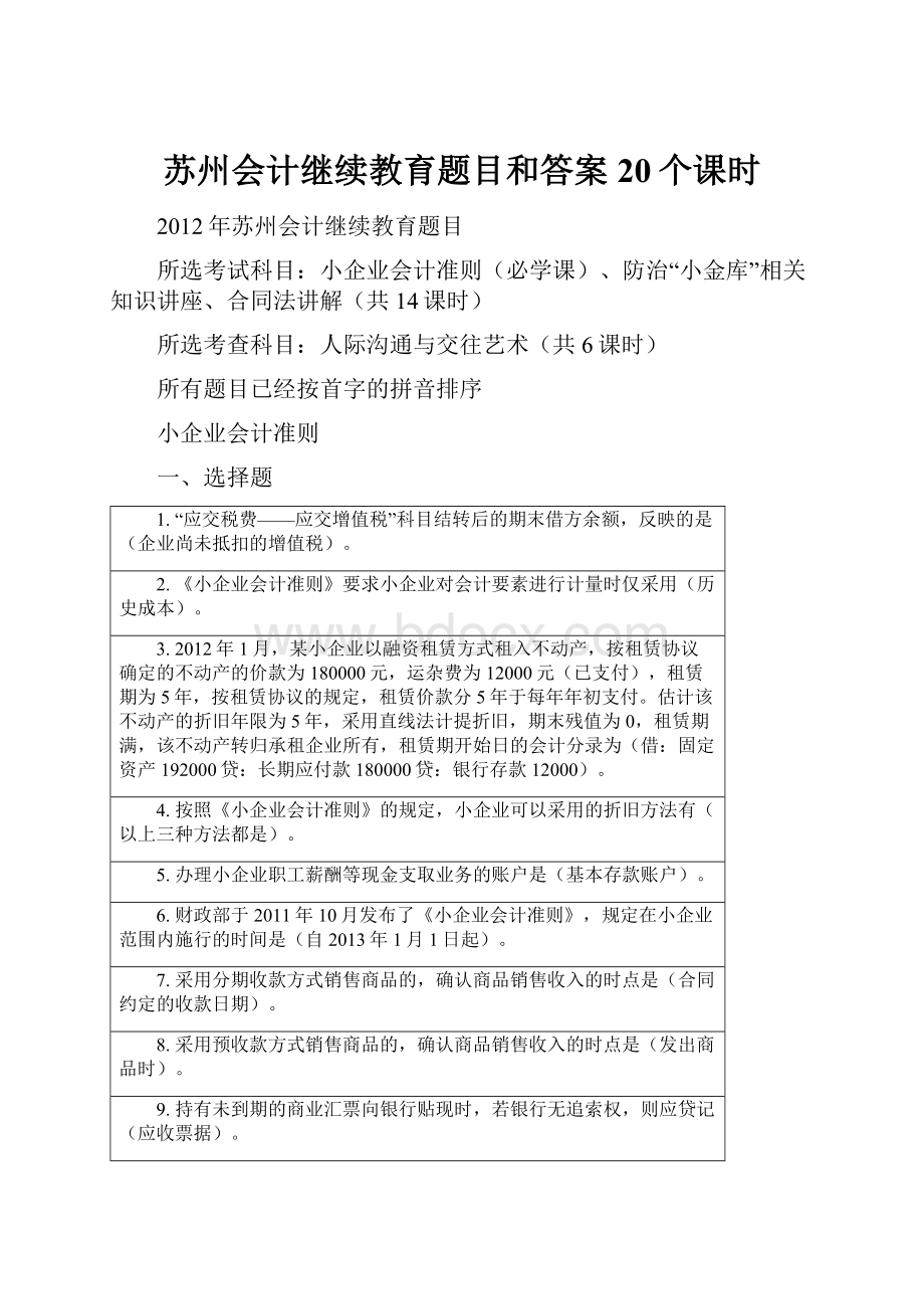 苏州会计继续教育题目和答案20个课时.docx_第1页