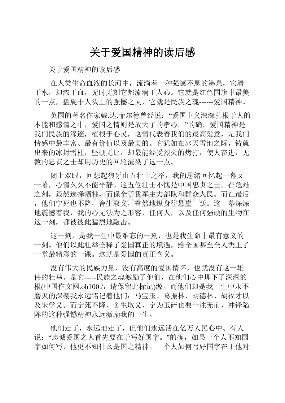 关于爱国精神的读后感.docx_第1页