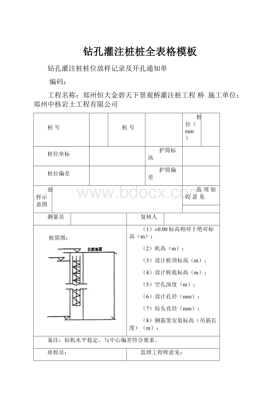 钻孔灌注桩桩全表格模板.docx