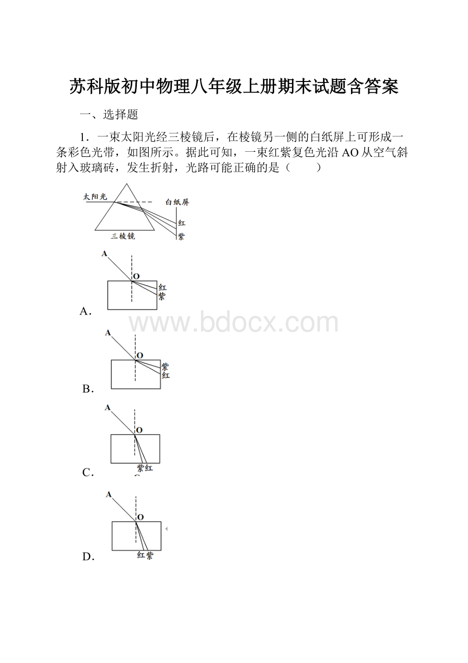 苏科版初中物理八年级上册期末试题含答案.docx