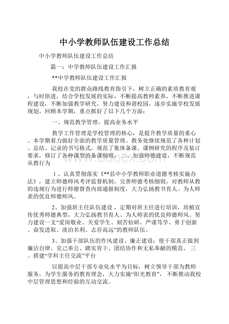 中小学教师队伍建设工作总结.docx