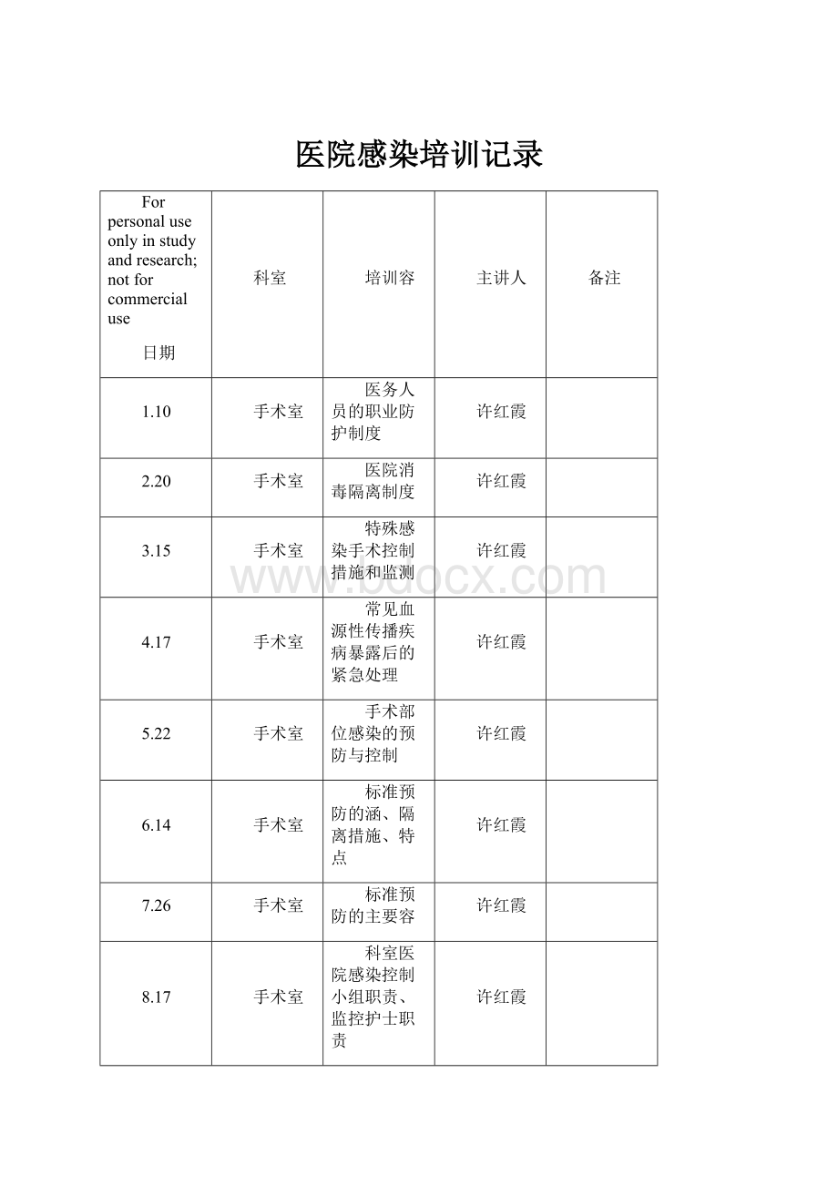 医院感染培训记录.docx_第1页