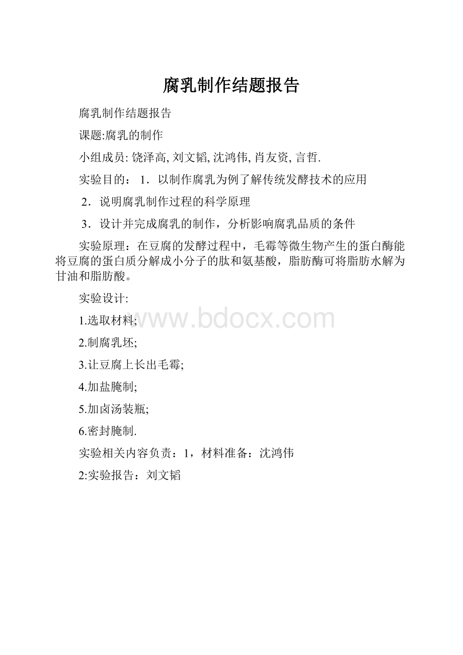 腐乳制作结题报告.docx