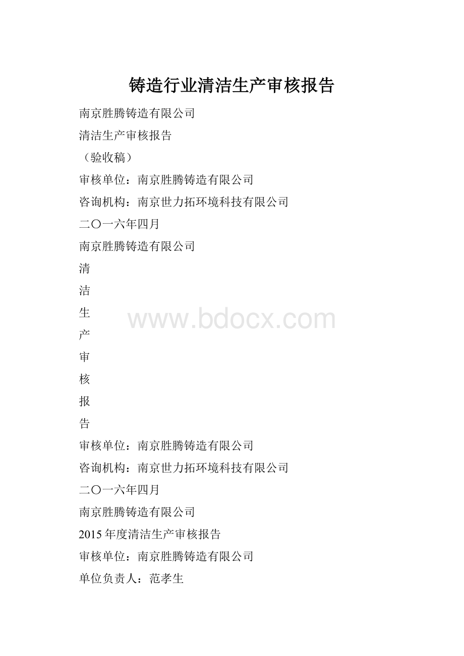 铸造行业清洁生产审核报告.docx