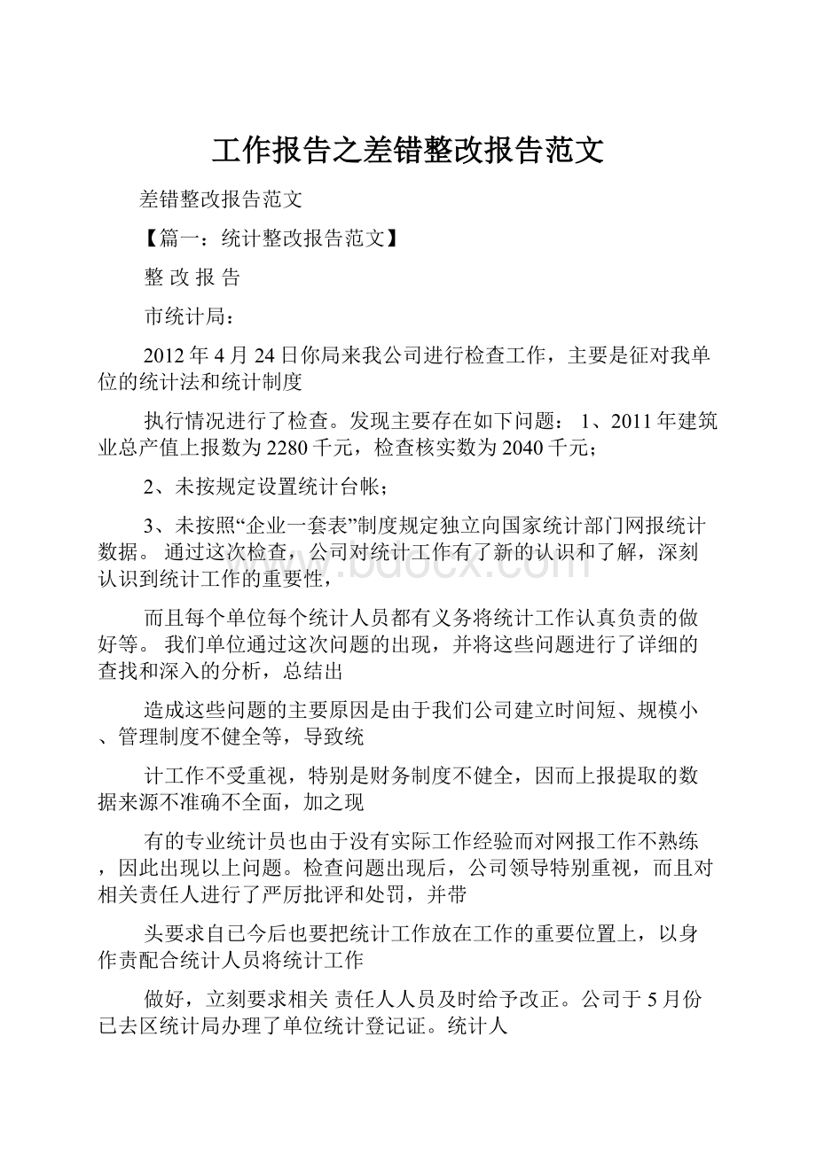 工作报告之差错整改报告范文.docx