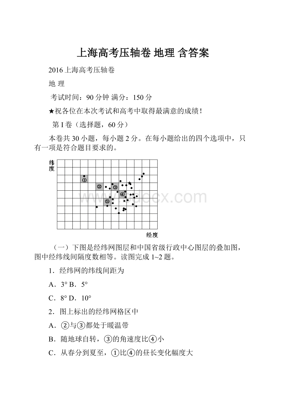 上海高考压轴卷地理含答案.docx