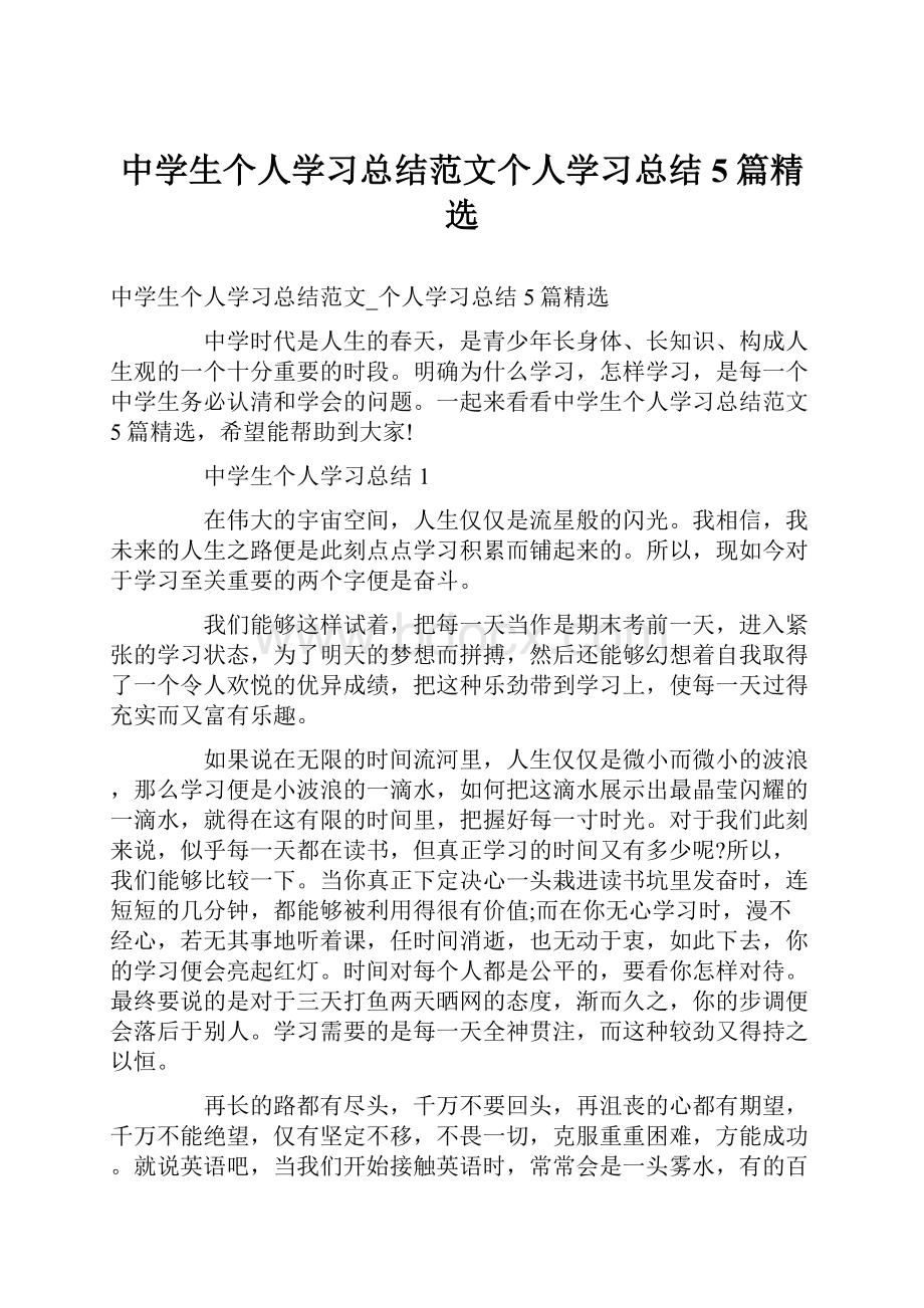 中学生个人学习总结范文个人学习总结5篇精选.docx