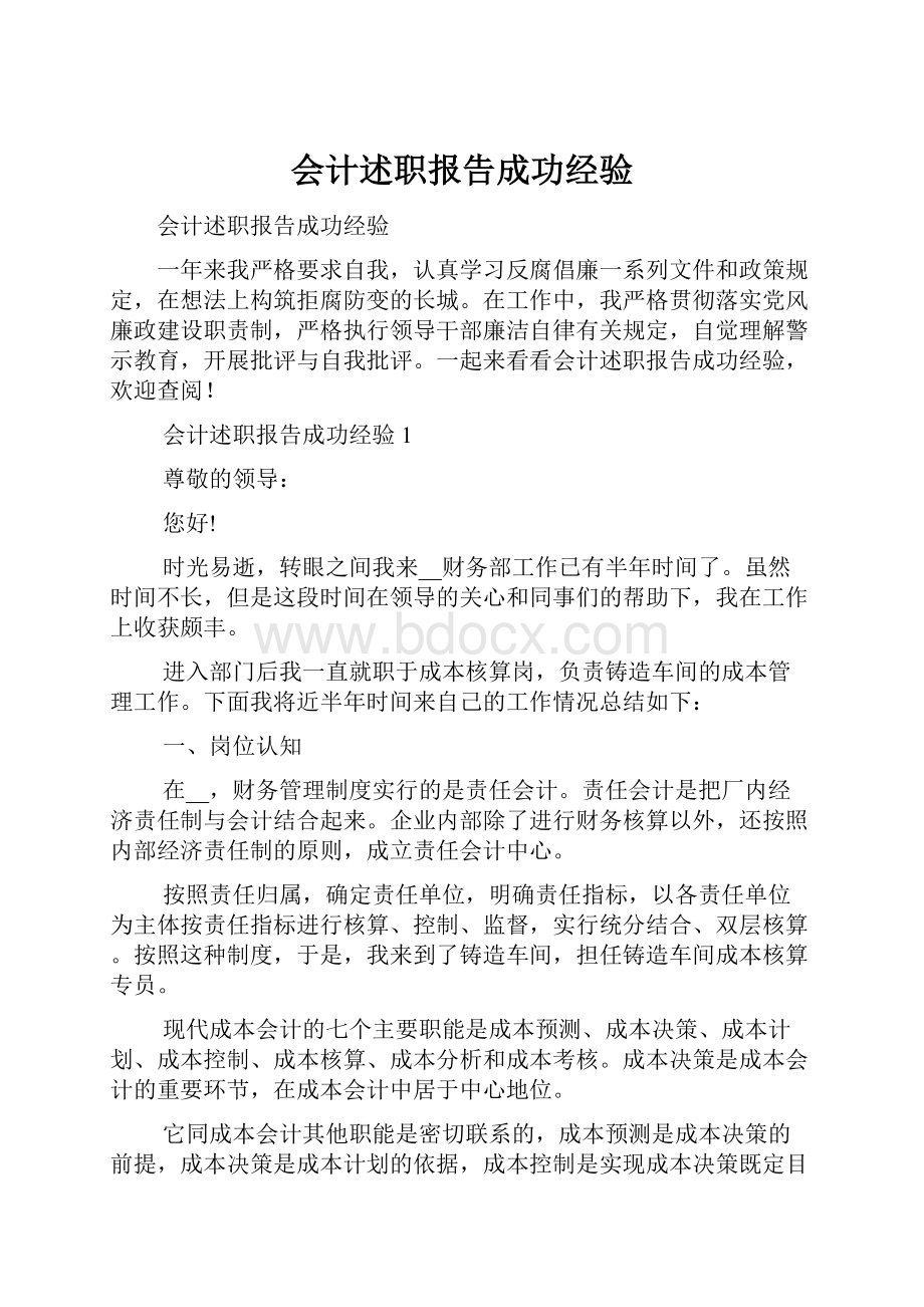 会计述职报告成功经验.docx