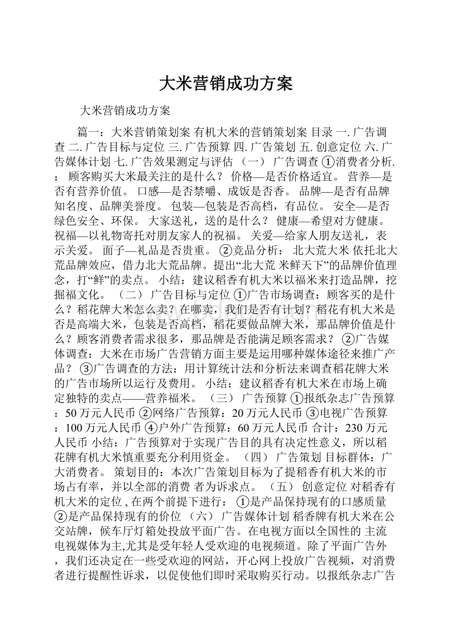 大米营销成功方案.docx