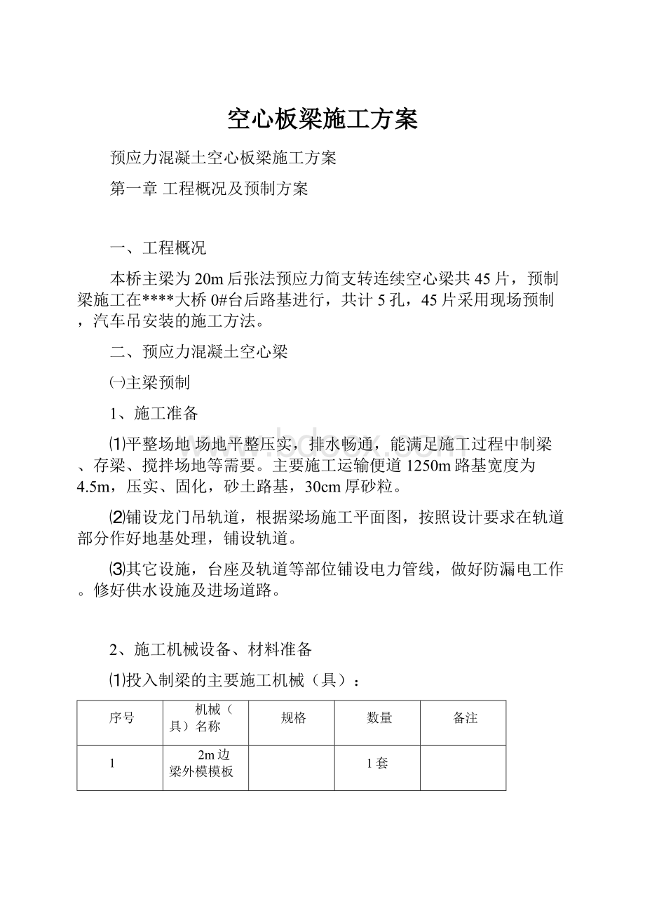 空心板梁施工方案.docx_第1页