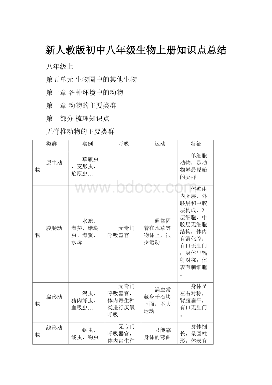 新人教版初中八年级生物上册知识点总结.docx_第1页