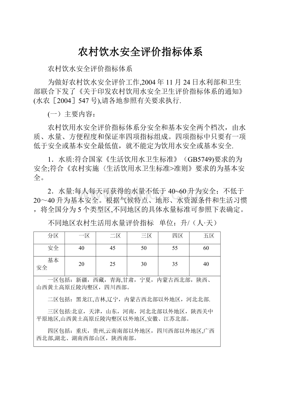 农村饮水安全评价指标体系.docx