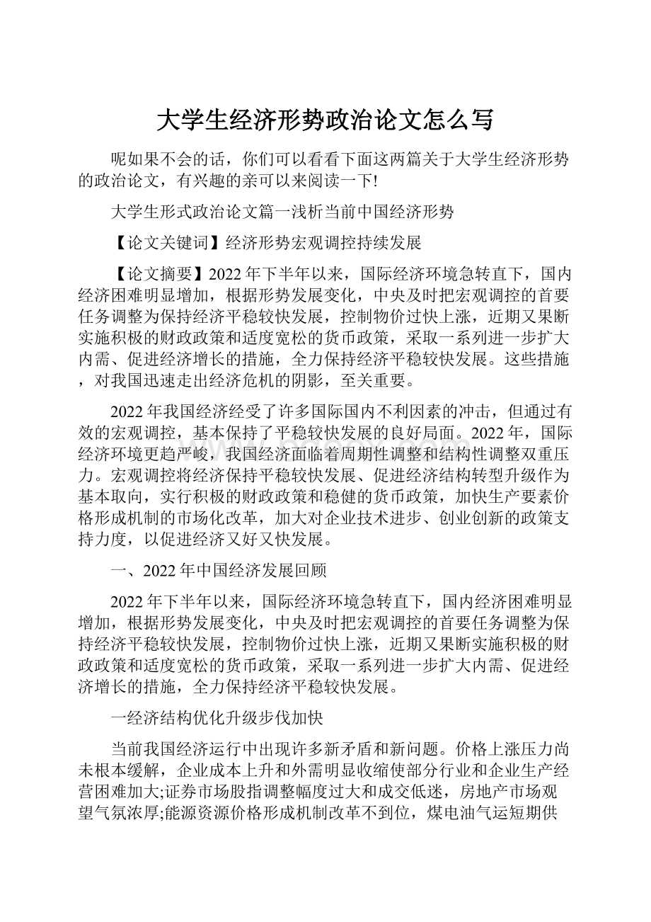 大学生经济形势政治论文怎么写.docx