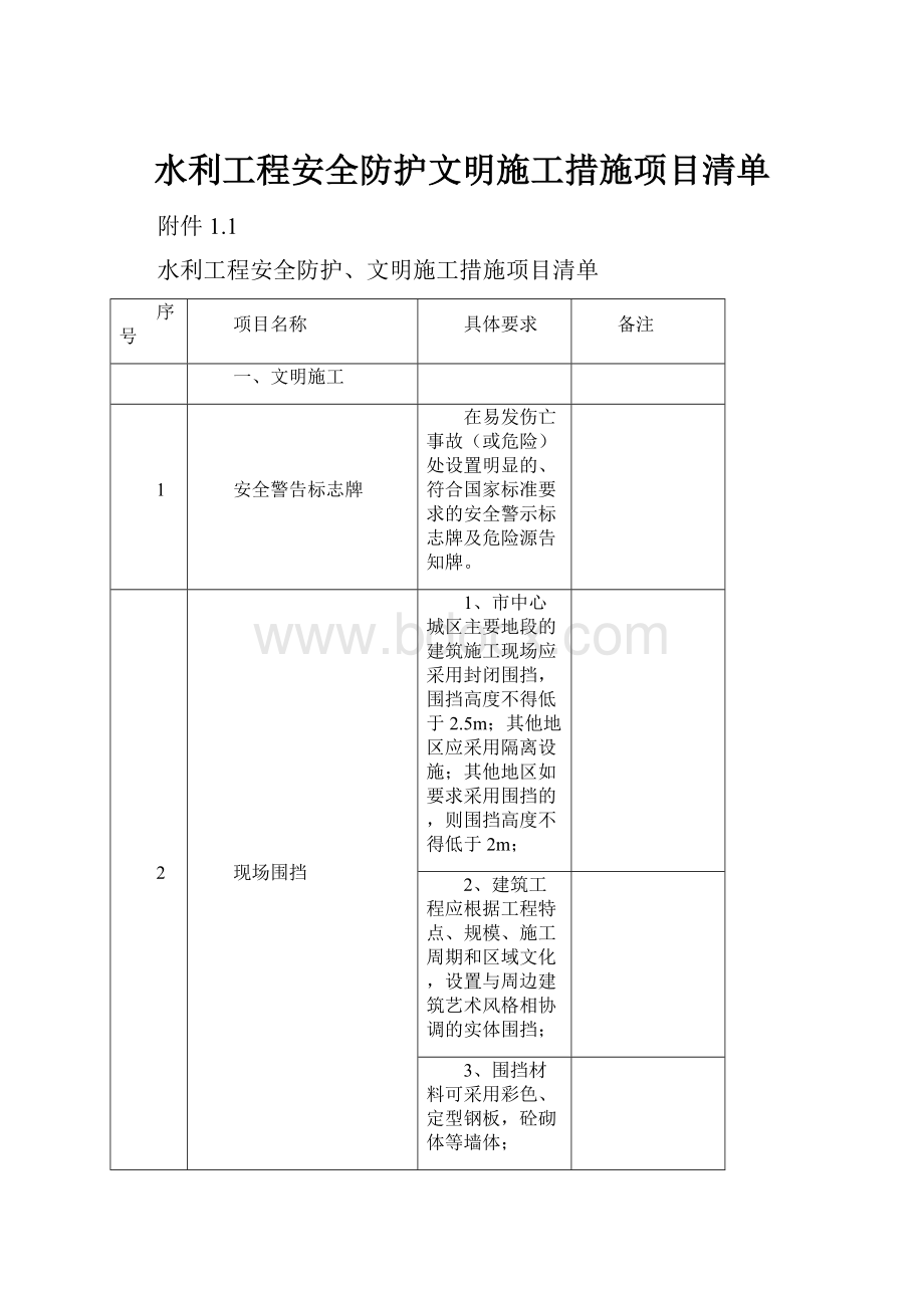 水利工程安全防护文明施工措施项目清单.docx