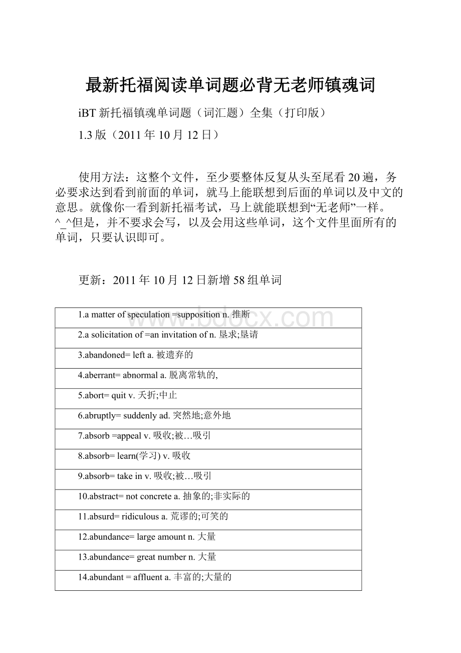 最新托福阅读单词题必背无老师镇魂词.docx