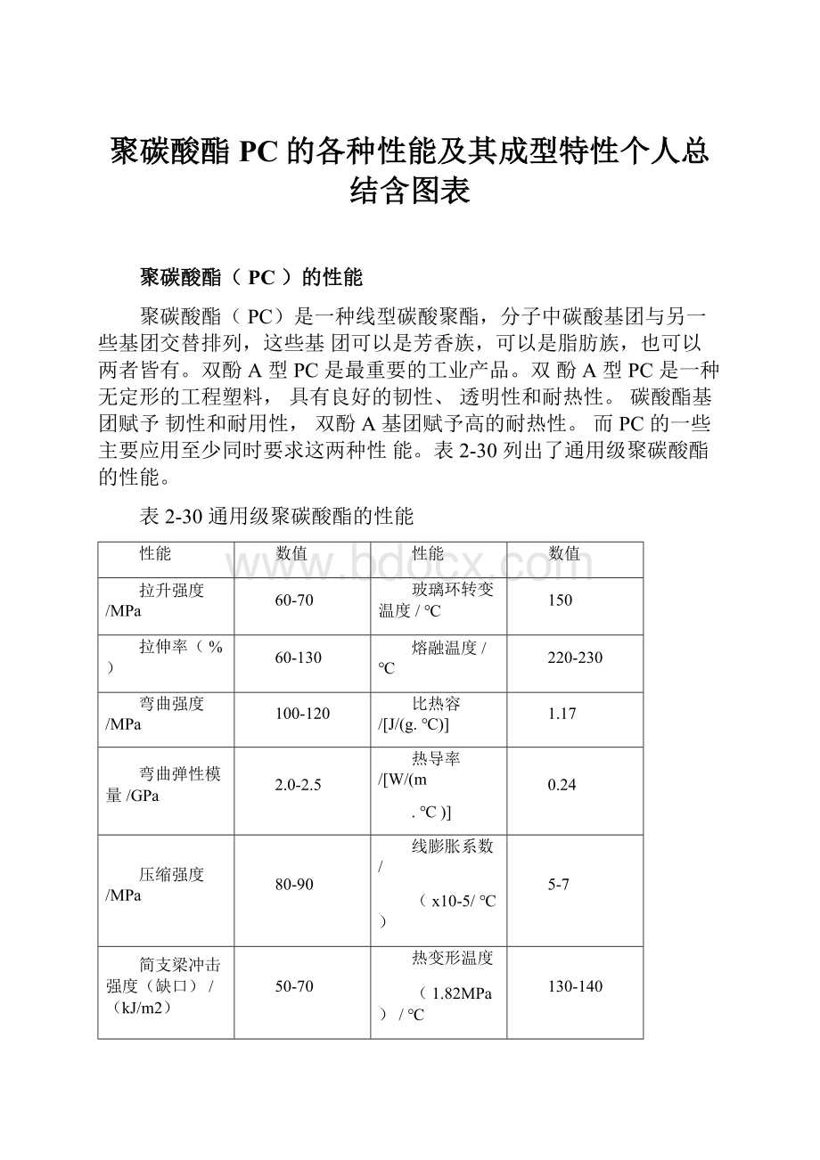 聚碳酸酯PC的各种性能及其成型特性个人总结含图表.docx