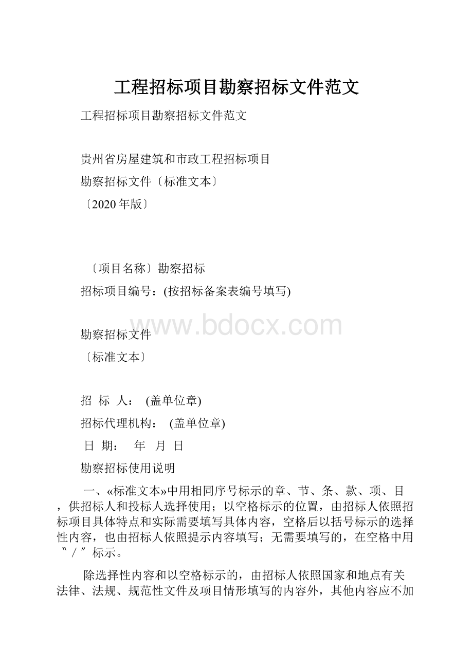 工程招标项目勘察招标文件范文.docx