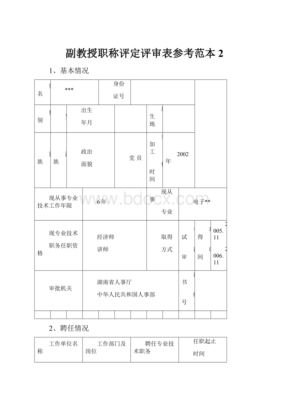 副教授职称评定评审表参考范本 2.docx