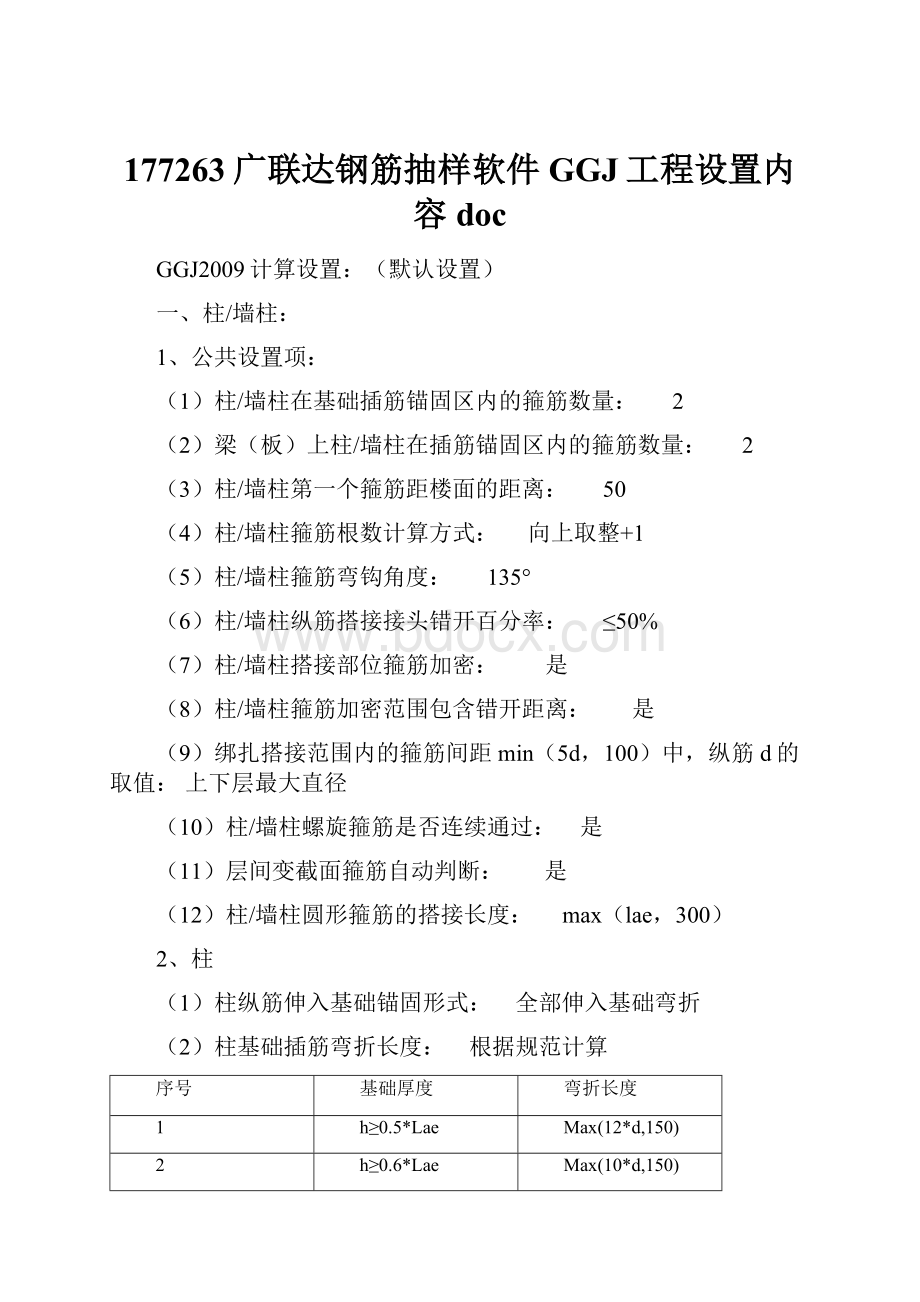 177263广联达钢筋抽样软件GGJ工程设置内容doc.docx