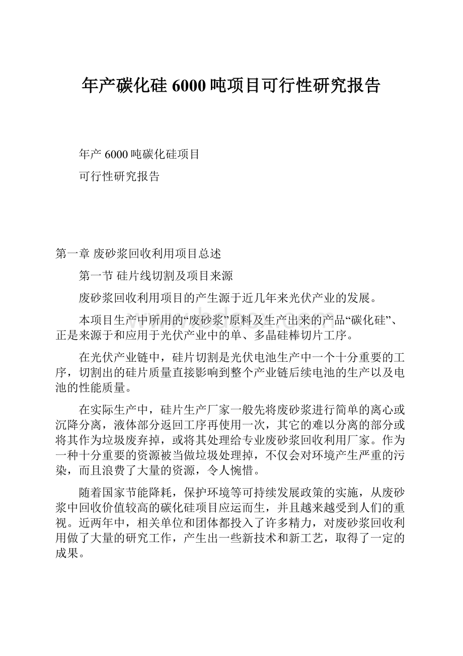 年产碳化硅6000吨项目可行性研究报告.docx_第1页